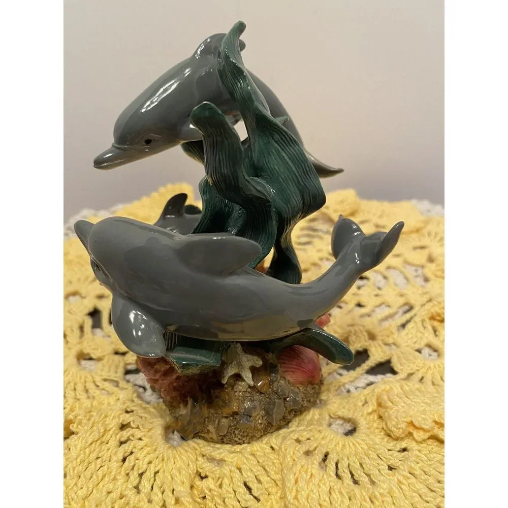 Herco Gift Professional Dolphins Playing In Coral‎ Seaweed Figurine Ceramic.